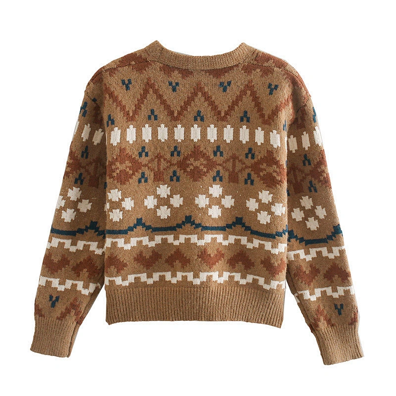Winter With Buttons Jacquard oversized sweater stylish shirts  plaid cardigan women's long knit loose sweaters
