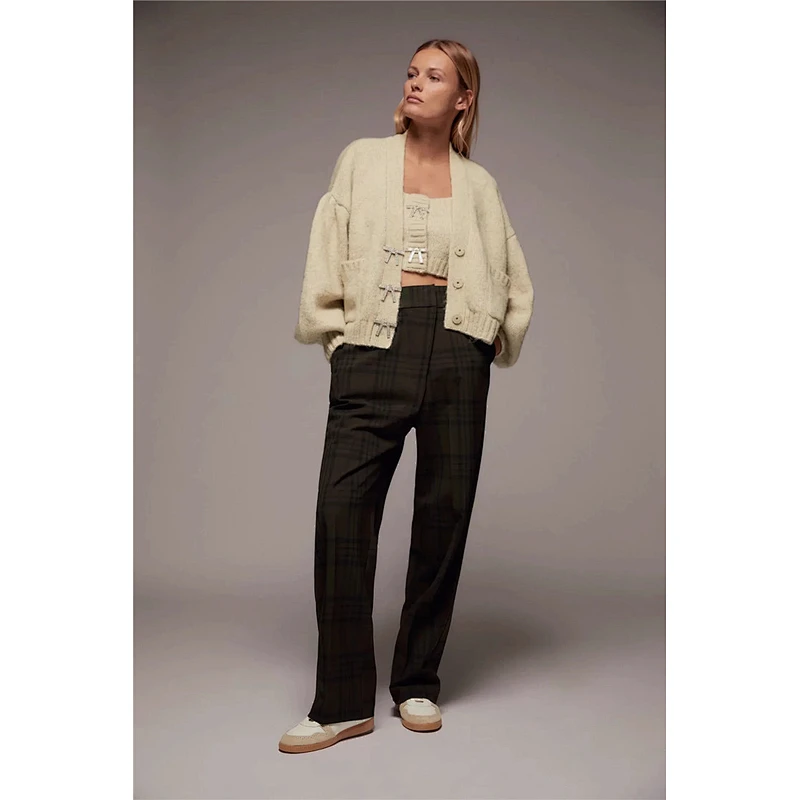 Women Fashion Knitted Cardigan Sweater Vintage Puff Sleeve Loose Tops Blouse