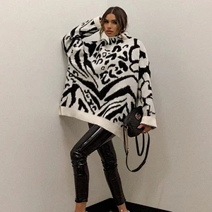 women winter designer oversized sweater dress long sleeve leopard turtleneck sweater set women