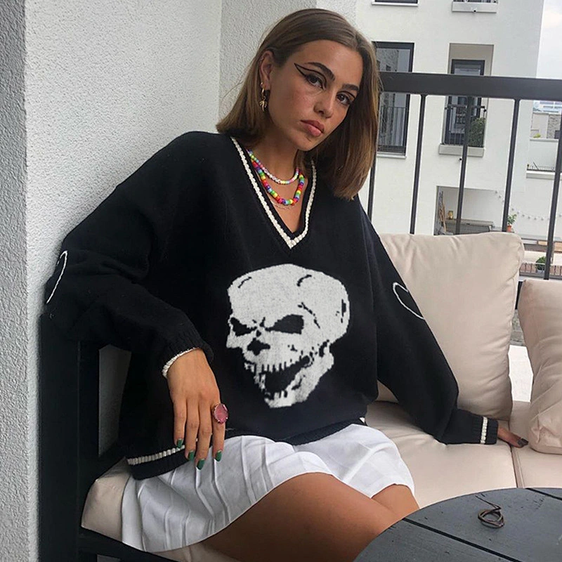 V neck autumn winter casual oversized sweater blouse loose women's plus size sweater