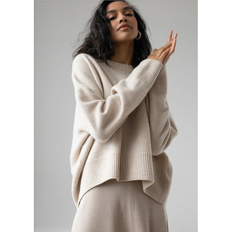 Women's casual solid color pullover sweater women fall rib knit long sleeve crew neck classic sweaters