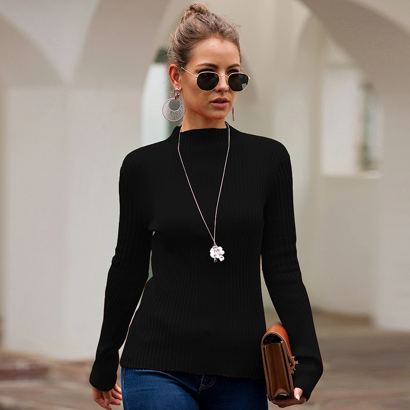 Spring new solid color high elastic bottoming shirt slim long sleeve pullovers casual clothes women fashion sweater
