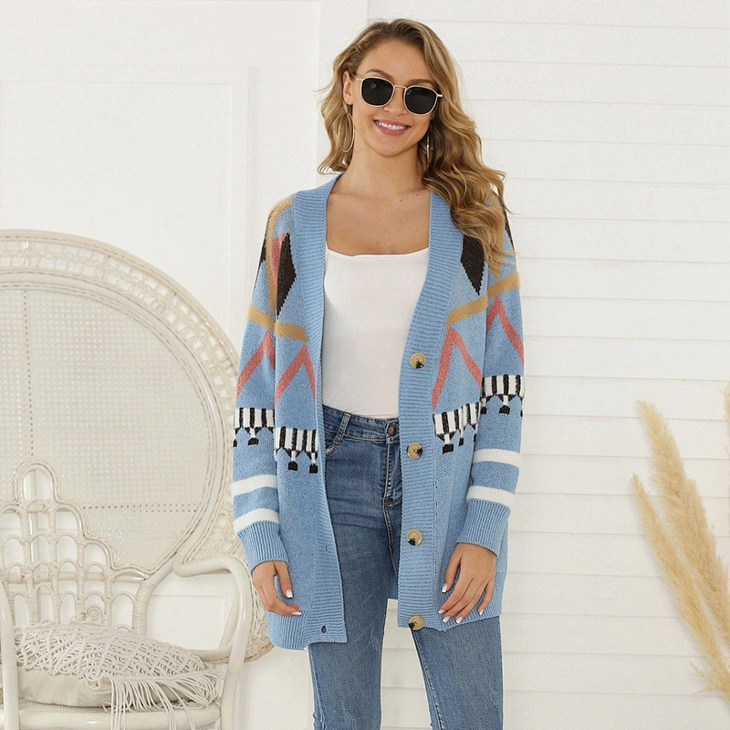 Women's Fall Winter Korean New Print Cardigan Sweater Wholesale Ladies Long Sleeve Oversized Knit Sweaters Inspired Design
