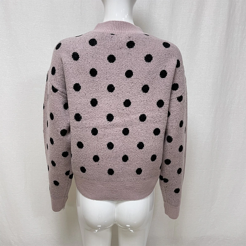 Winter long-sleeved polka-dot jacquard knitted sweater for ladies