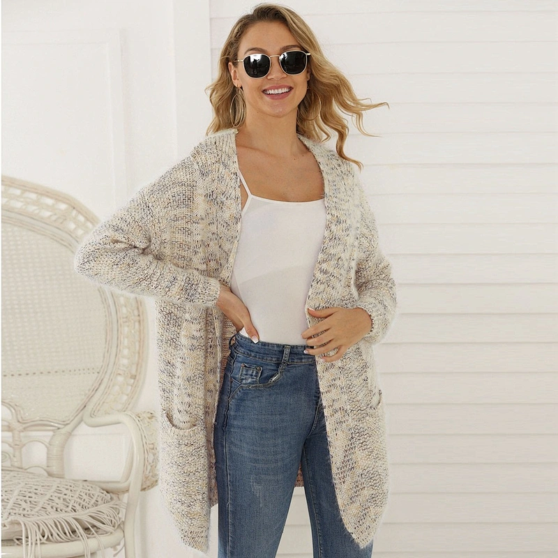 Autumn new solid color sweater casual mid-length loose sweater cardigan women knitwear