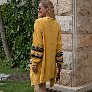 Women's cardigan sweater puff sleeve casual long knitwear sweater with pocket