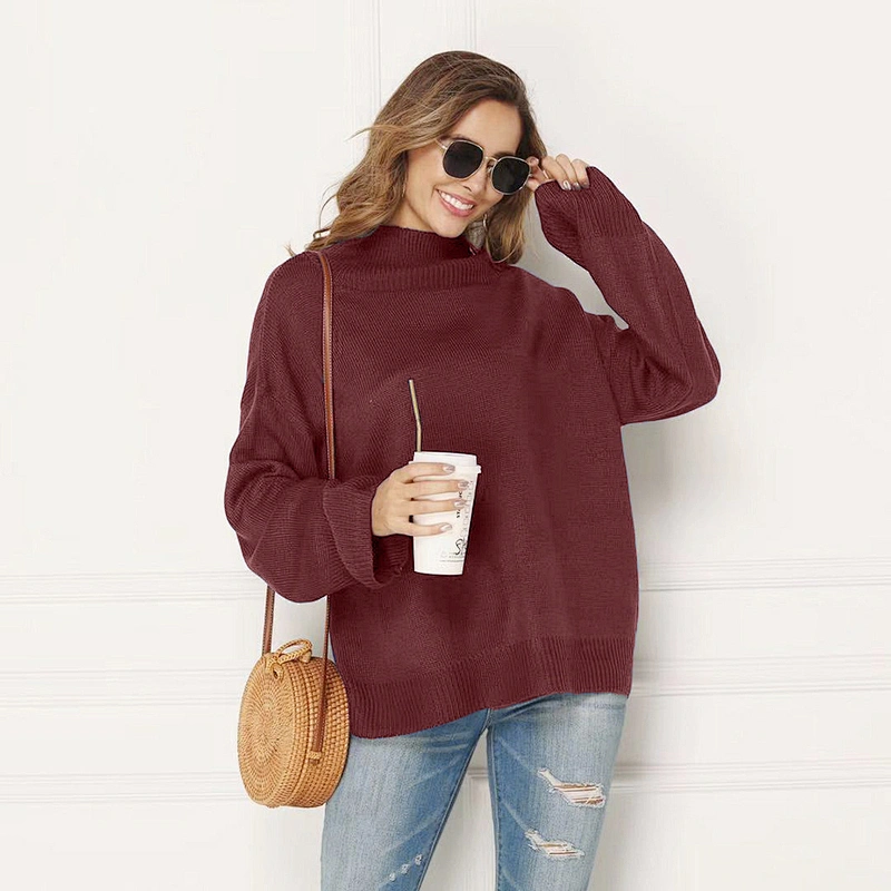 Turtleneck plus size round neck pullover winter knitted women sweater