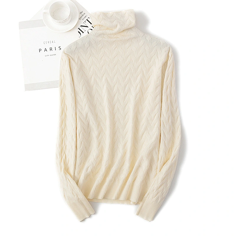 Turtleneck knitwear women pullover twist pile collar casual ottoman cosy sweaters