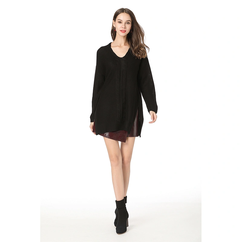 V-neck mid-length knitwear over size clothing women pullover sweater