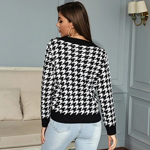 Fall clothing for women houndstooth v-neck sweater women  apparel stock sueter mujer