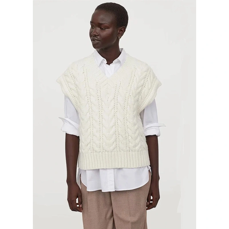Cable knit women vest sweater women luxury casual Sleeveless Oversized sweater vest