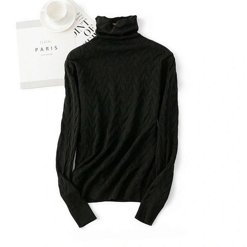 Turtleneck knitwear women pullover twist pile collar casual ottoman cosy sweaters