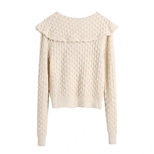 Jumpers woman Velvet Bow Striped Textured  custom knit sweater women knitted sweater for ladies