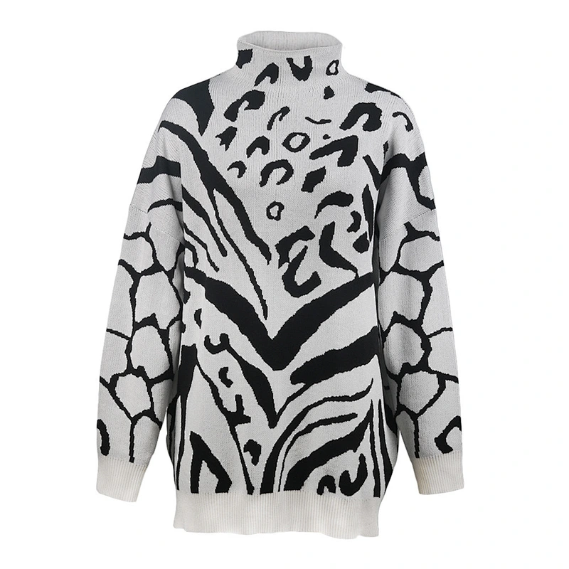 women winter designer oversized sweater dress long sleeve leopard turtleneck sweater set women