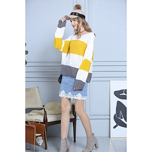 Striped pullover apparel mohair knitwear stitching trumpet sleeve sweater