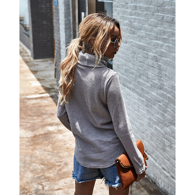 Women sweaters pure color turtleneck sweater irregular casual knit sweater wholesale custom