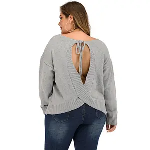 Plus size women personality strappy sexy backless V-neck thick pullover sweaters