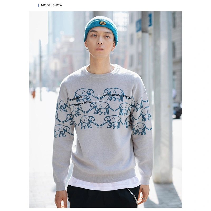Mens custom winter clothes latest designer crewneck jacquard knitwear sweater long sleeve knitwear men sweaters