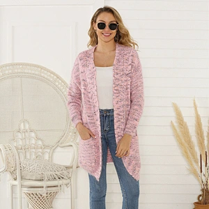 Autumn new solid color sweater casual mid-length loose sweater cardigan women knitwear