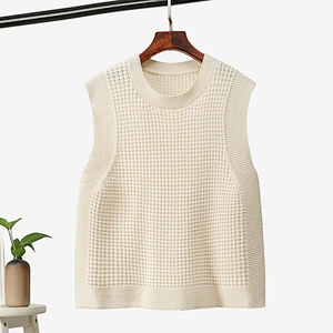Branded Sleeveless Solid Color Pullover Knitwear Vest Online Shopping Women Casual Quality Crewneck Sweaters Blank for Lady