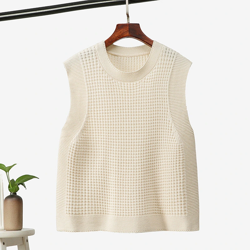 Branded Sleeveless Solid Color Pullover Knitwear Vest Online Shopping Women Casual Quality Crewneck Sweaters Blank for Lady