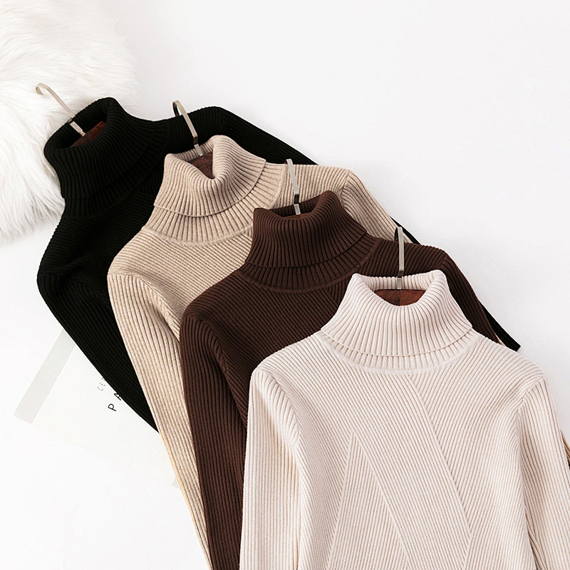 Winter core-spun yarn pullover roll-neck knitwear 12GG long sleeve women sweater