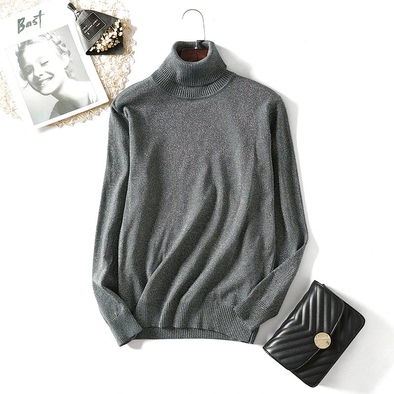 New style long-sleeved turtleneck pullover knitted bright slouchy ladies sweaters