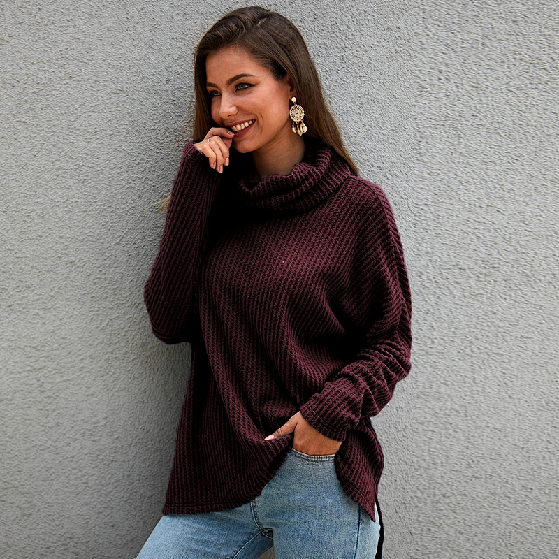 Women sweaters pure color loose knitwear casual simple style turtleneck knit sweater wholesale custom