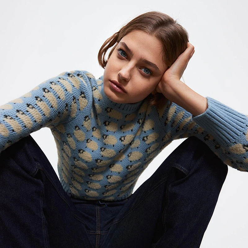 Women Fashion Pullovers Top Jacquard cashmere  Knitted Sweaters women Vintage Long Sleeve Female Chic Sweaters
