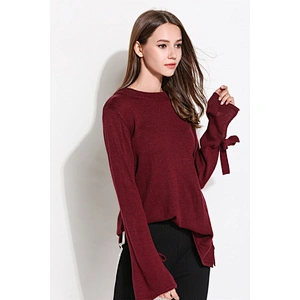 Round neck apparel pullover loose sweater women bow knot long sleeve knitwear