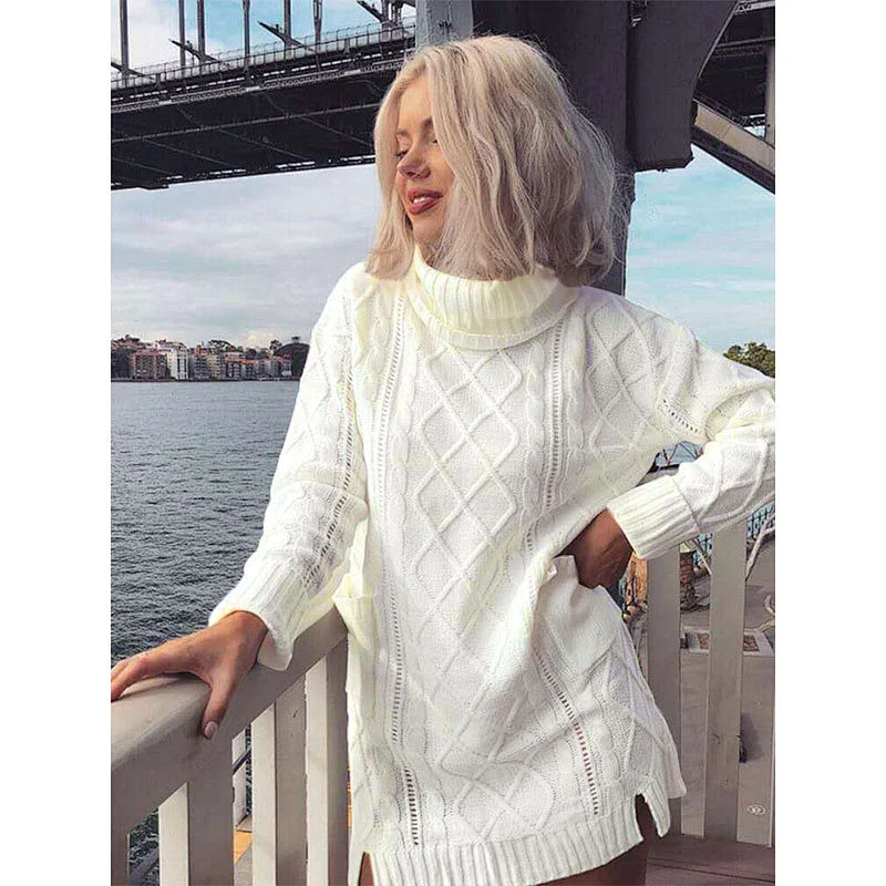 Women clothing turtleneck knit dress women pullover twist sweater mujer apparel in stock