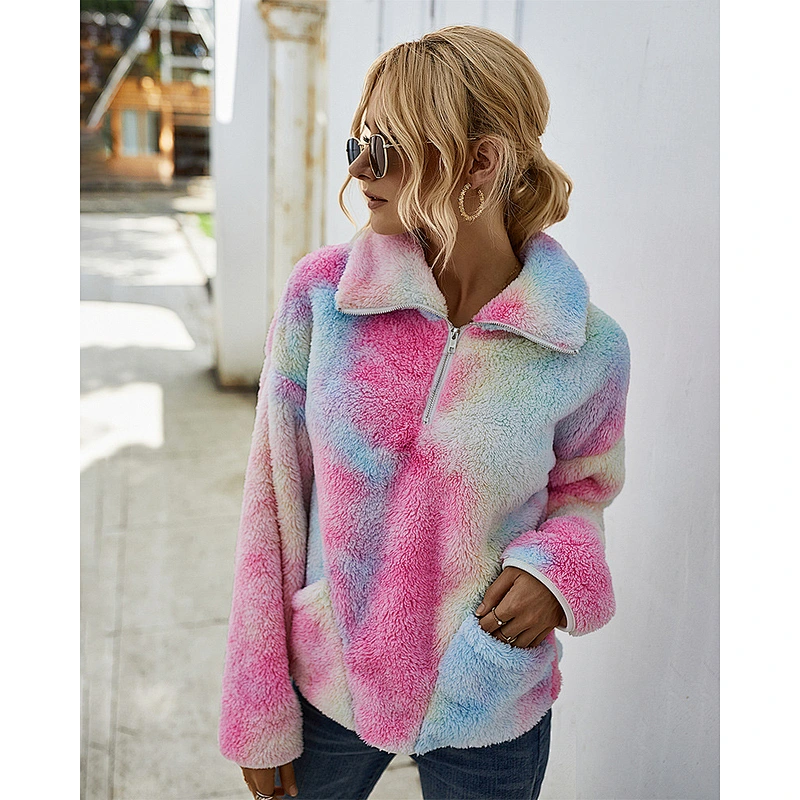 New style for women sweaters tie-dyed half zipper jumper women winter pullover sweaters mujer