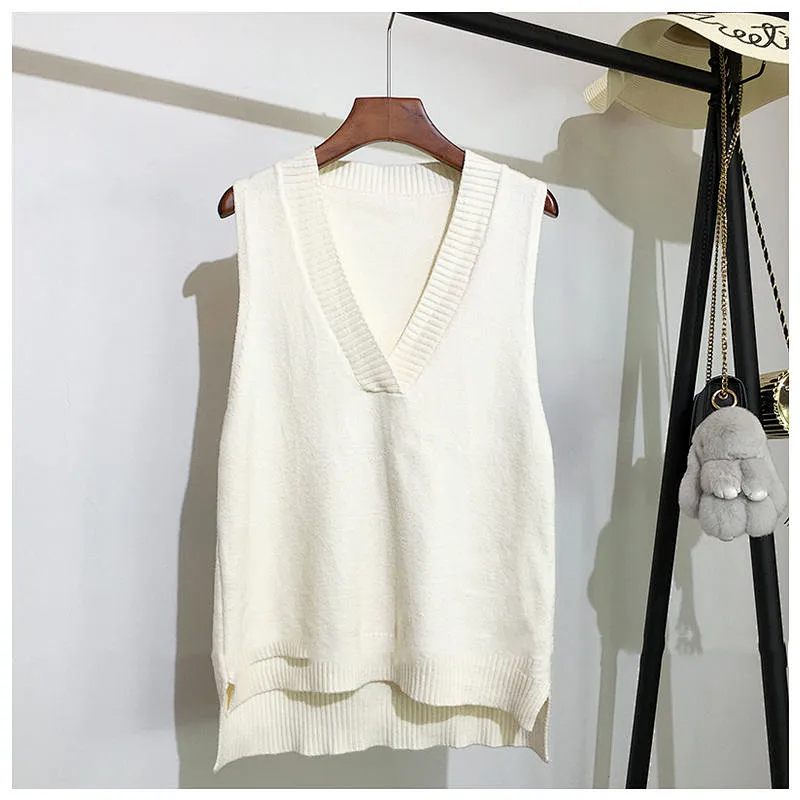 V-neck knitted vest clothes women's plus size loose wild sleeveless vest sweaters