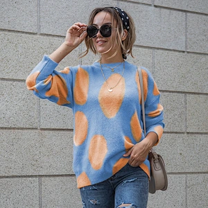 Fall winter clothing contrast color teens winter polka dot women's pullover sweaters