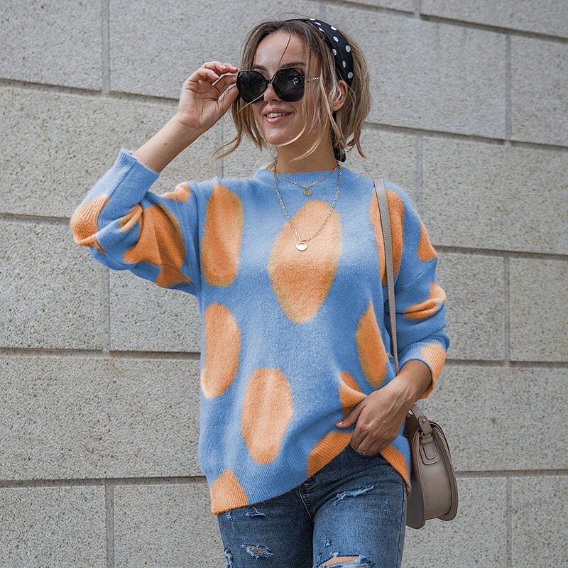 Fall winter clothing contrast color teens winter polka dot women's pullover sweaters