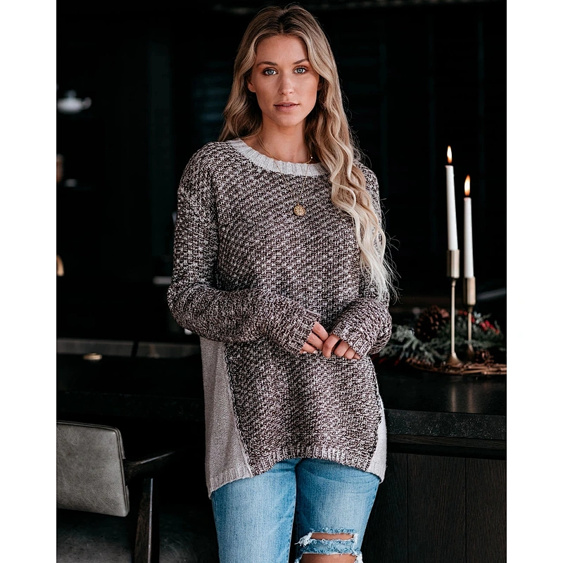 Round neck hot sale mixed wool explosion knitted women fashion sweater