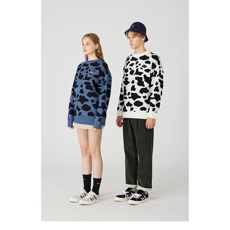 Wholesale long sleeve knitted men sweater pullover jacquard round neck customize unisex pullover acrylic sweaters