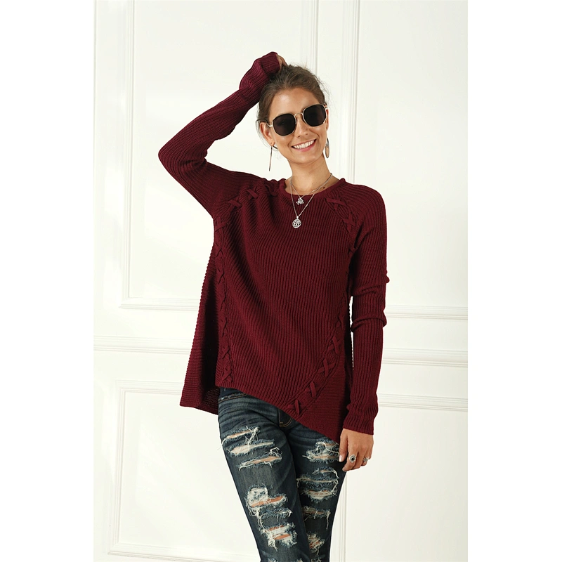 Pullover women apparel drawstring long-sleeved sweater fashion casual knitwear