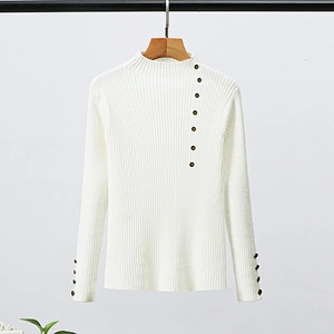 Multi-color Winter Clothing Solid Color Pullover Button Casual Womens Knit Sweaters