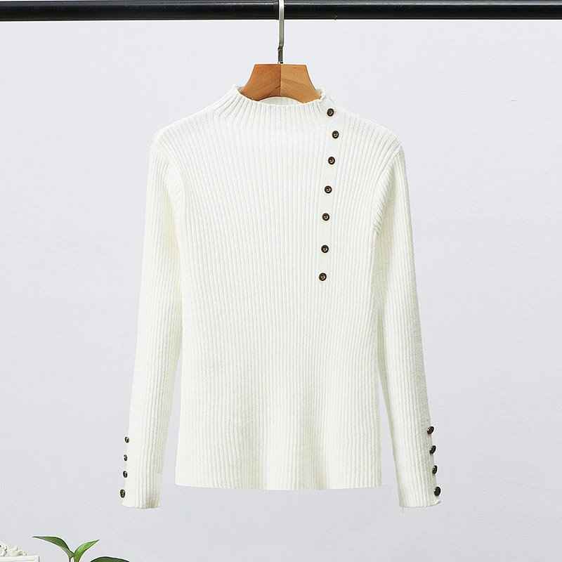 Multi-color Winter Clothing Solid Color Pullover Button Casual Womens Knit Sweaters