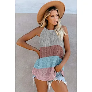 Women's color-block knitted vest halter neck round neck sleeveless knitted top shirt