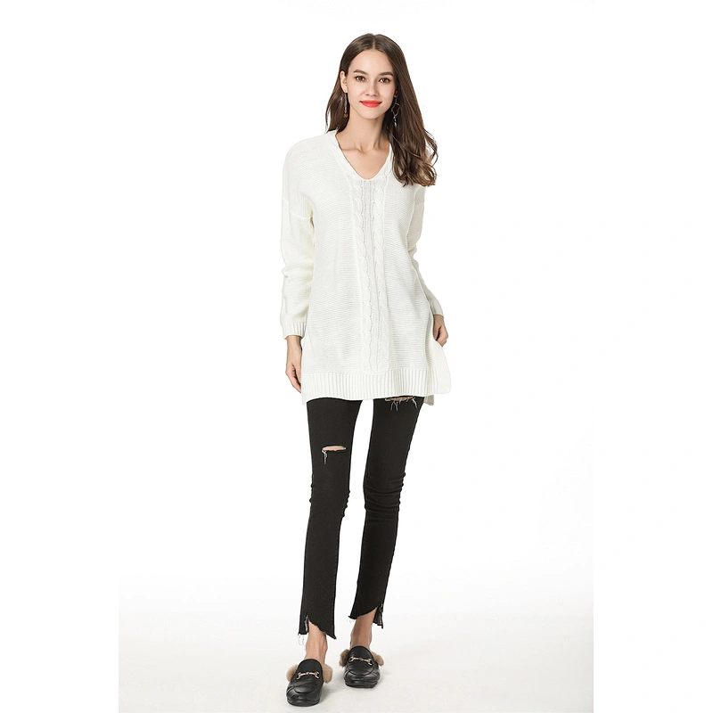 V-neck mid-length knitwear over size clothing women pullover sweater