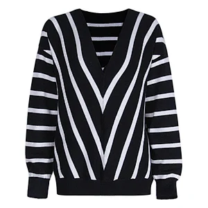 Women clothing autumn casual plus size sweater V-neck stripe knit sweater ropa de mujer