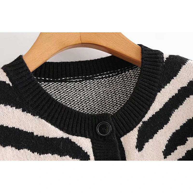 Zebra Print Ruffled Cropped knitted sweater cardigan custom women ladies girls knit sweaters