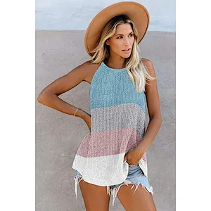 Women's color-block knitted vest halter neck round neck sleeveless knitted top shirt