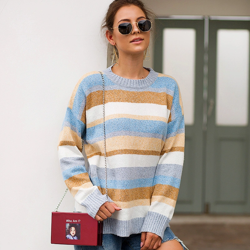 Color Blocking round neck pullovers 2020 winter casual fashion clothes women sweater