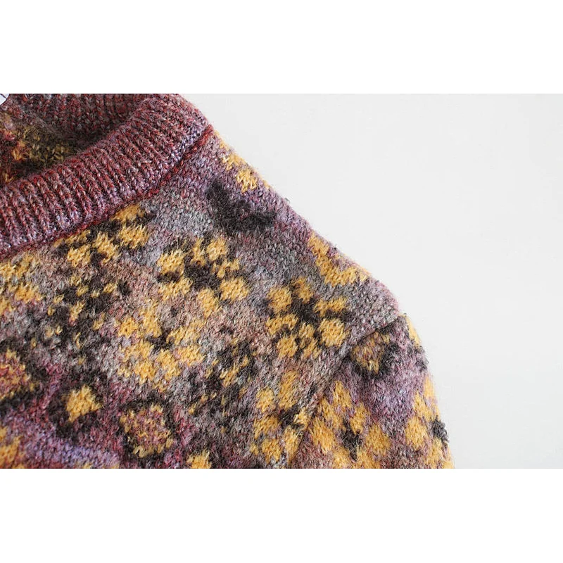 Fashion Jacquard Cropped Knitted Sweater O Neck Winter Pullovers Tops Women Knitwear