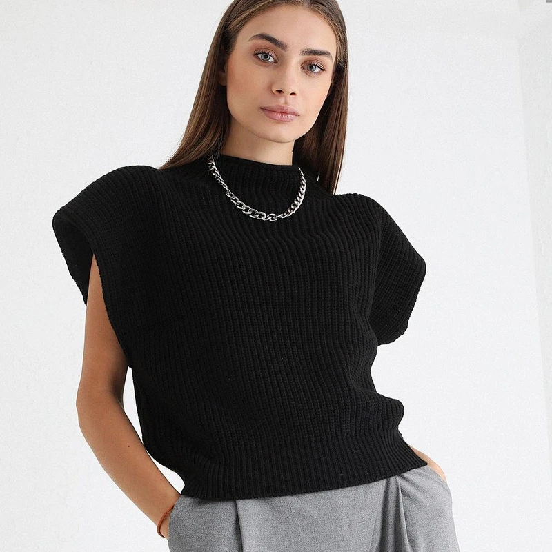 Autumn clothing for women cozy highneck sweater tops streetwear short sweater vest for women