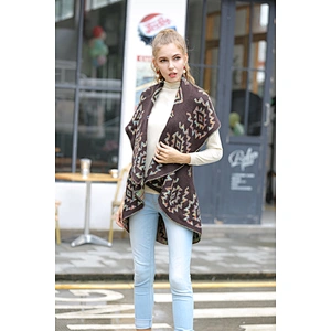 Knitted cardigan autumn new jacquard ladies jacket sleeveless cape shawl sweater