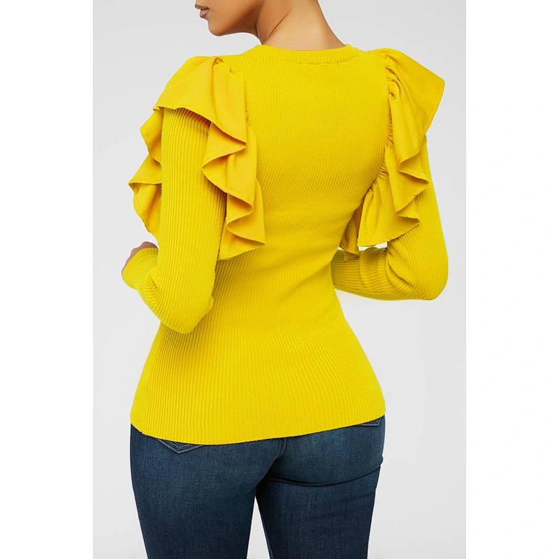 Autumn winter new ruffled sleeve clothes basic casual fashion women basic sweaters